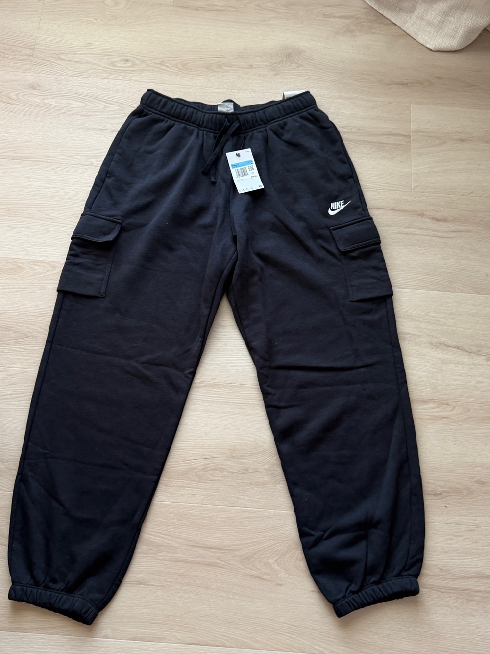 Nike Black Men’s  Cargo Sweatpants with White Swoosh
